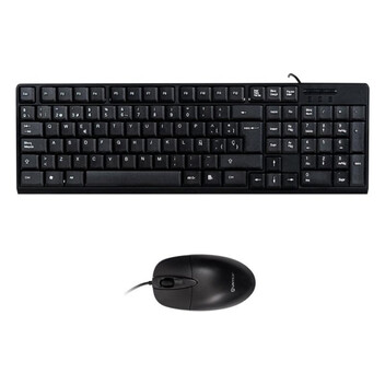 Teclado de membrana Negro Layout Español con ratón óptico 1200 DPI USB Kit oficina