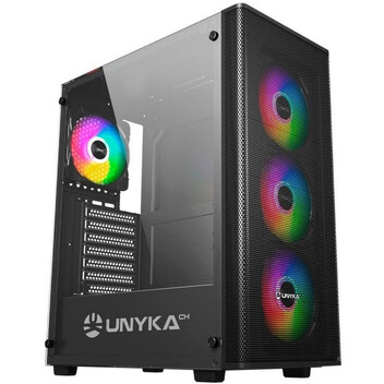 Torre PC UNYkach Mir 100 Caja ATX Gaming Cristal Templado Lateral y 4 Ventiladores ARGB Negra