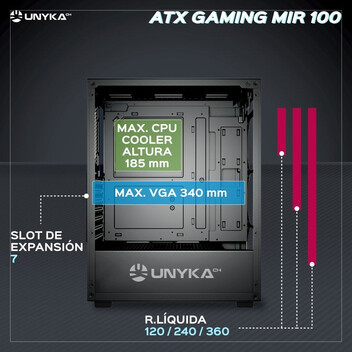 Torre PC UNYkach Mir 100 Caja ATX Gaming Cristal Templado Lateral y 4 Ventiladores ARGB Negra