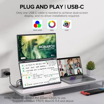 Monitor portátil UPERFECT Plegable Triple Pantalla, Rotación 360°, sRGB 100%, VESA, USB-C Monitor portátil UPERFECT Plegable Triple Pantalla, Rotación 360°, sRGB 100%, VESA, USB-C