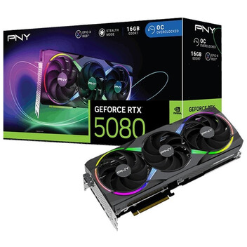 Tarjeta Gráfica PNY GeForce RTX 5080 ARGB Overclocked Triple Fan 16GB GDDR7 Reflex 2 RTX AI DLSS4 Tarjeta Gráfica PNY GeForce RTX 5080 ARGB Overclocked Triple Fan 16GB GDDR7 Reflex 2 RTX AI DLSS4