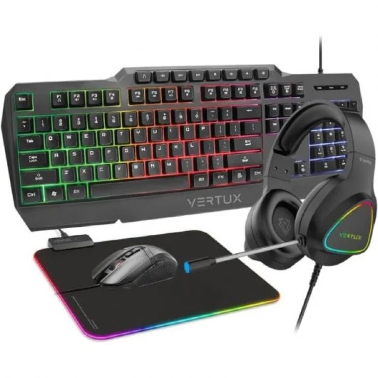 Vertux Vertukit Kit Gaming Teclado Layout UK + Ratón + Auriculares + Alfombrilla