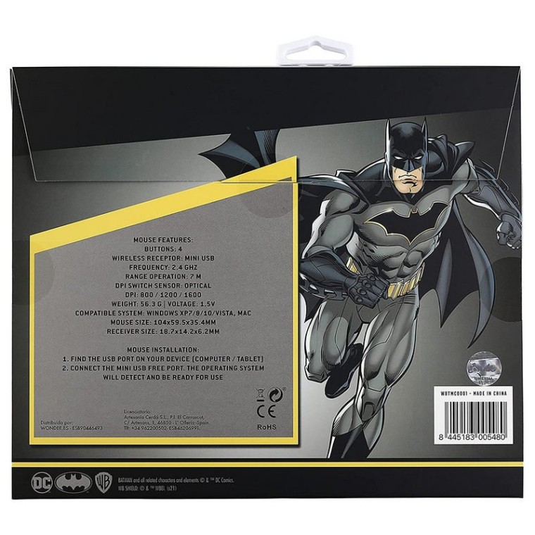 Disney Batman Pack Ratón Inalámbrico 1600 DPI + Alfombrilla