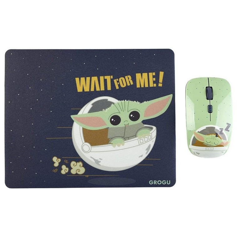 Disney Star Wars The Mandalorian Baby Yoda Pack Ratón Inalámbrico 1600 DPI + Alfombrilla