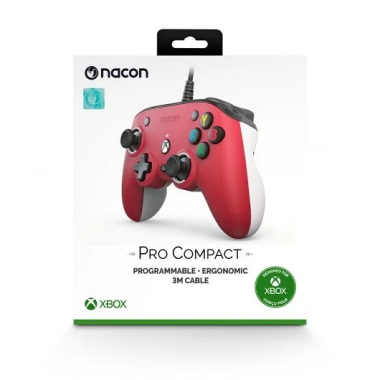 Nacon Pro Compact Controller Mando con Cable Rojo para PC/Xbox One/Xbox Series