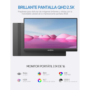 Monitor Arzopa Z1RC 16" LED IPS QHD 2.5K FreeSync USB-C